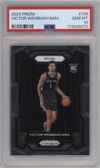 Victor Wembanyama from the 2023-24 Panini Prizm set graded by PSA and given an overall grade of 10.
