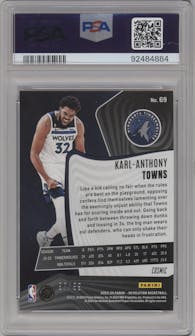 Karl-Anthony Towns from the 2023-24 Panini Revolution set featuring a Cosmic parallel graded by PSA and given an overall grade of 9.