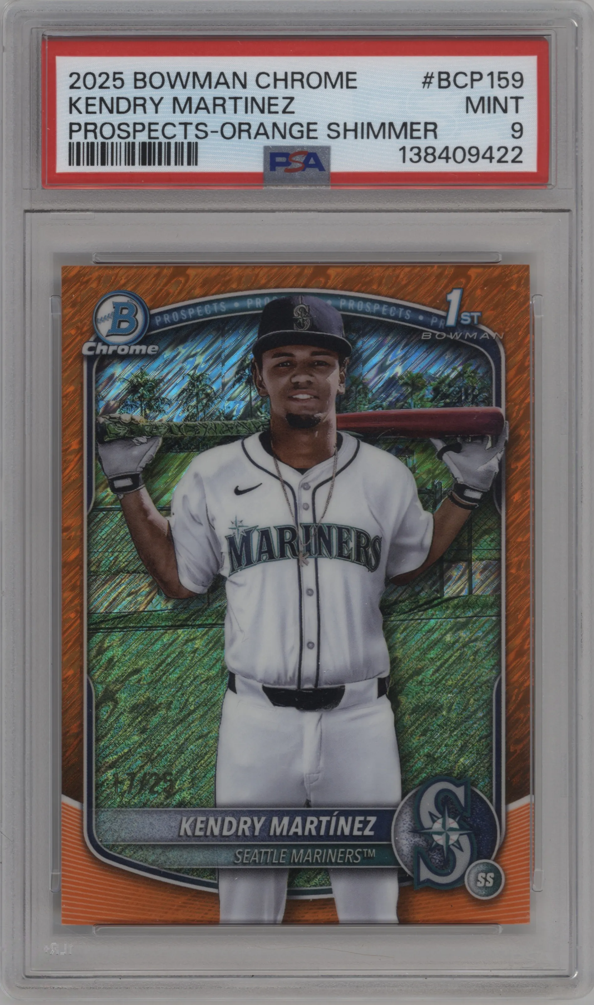 2025 Bowman Chrome Chr.Pros. Kendry Martinez Orange Shimmer Refractor #BCP-159 PSA 9