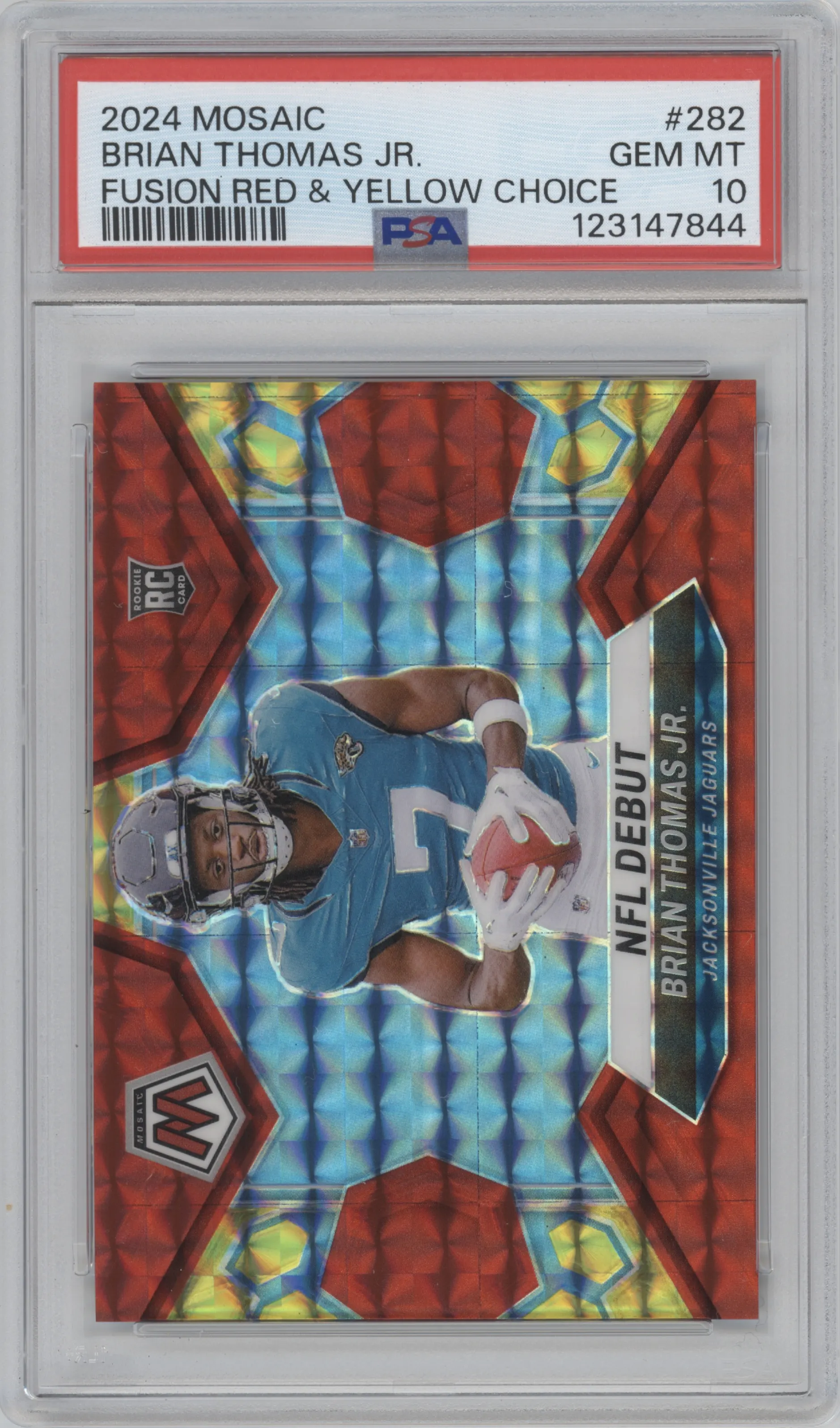 2024 Panini Mosaic Brian Thomas Jr. Choice Red/Yellow Fusion PSA 10