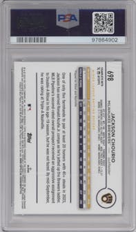 Jackson Chourio from the 2024 Topps Complete set featuring a All-Star Game parallel graded by PSA and given an overall grade of 9.