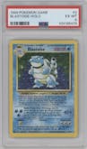Blastoise from the 1999 Pokemon set graded by PSA and given an overall grade of 6.