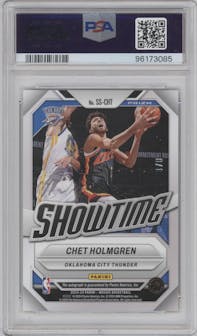 Chet Holmgren from the 2023-24 Panini Mosaic set featuring a Choice Black Gold Mosaic parallel graded by PSA and given an overall grade of 9.