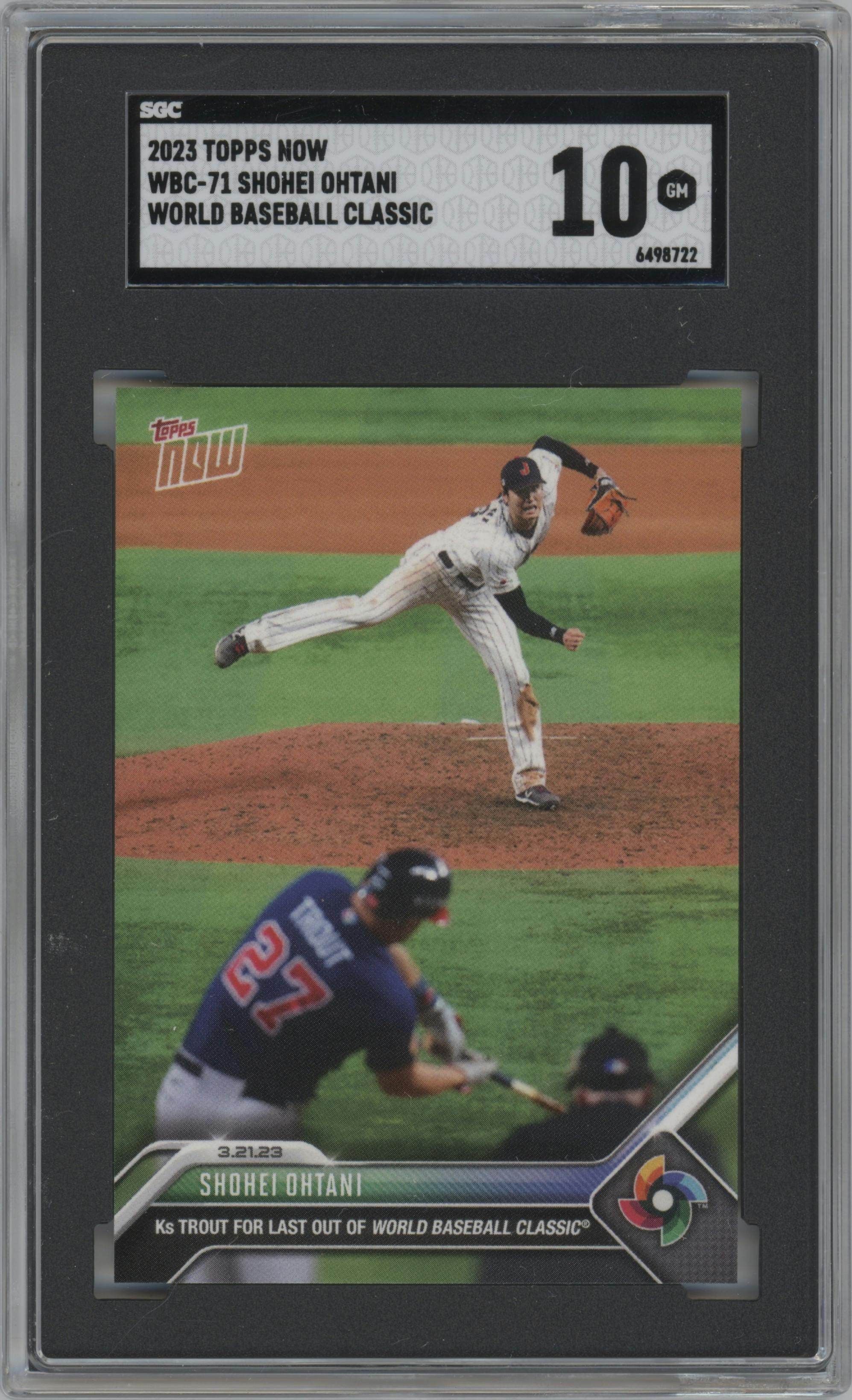 Shohei Ohtani from the 2023 Topps Now World Baseball Classic set graded by SGC and given an overall grade of 10.