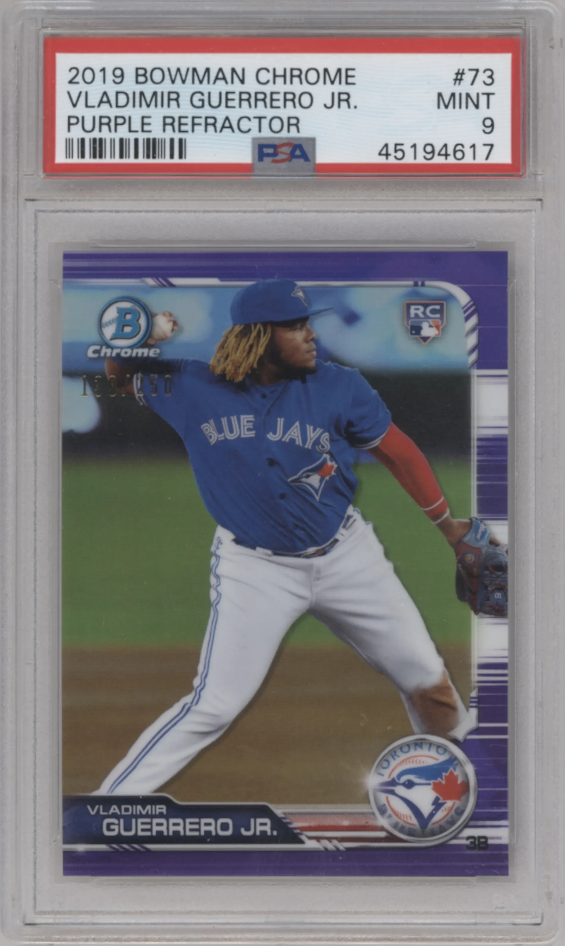 2019 Bowman Chrome Vladimir Guerrero Jr. Purple Refractor #73 PSA 9