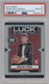 Donovan Clingan from the 2024-25 Panini Prizm set featuring a Silver Prizm parallel graded by PSA and given an overall grade of 10.