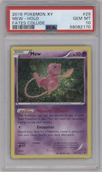 Mew from the 2016 Pokemon XY set graded by PSA and given an overall grade of 10.