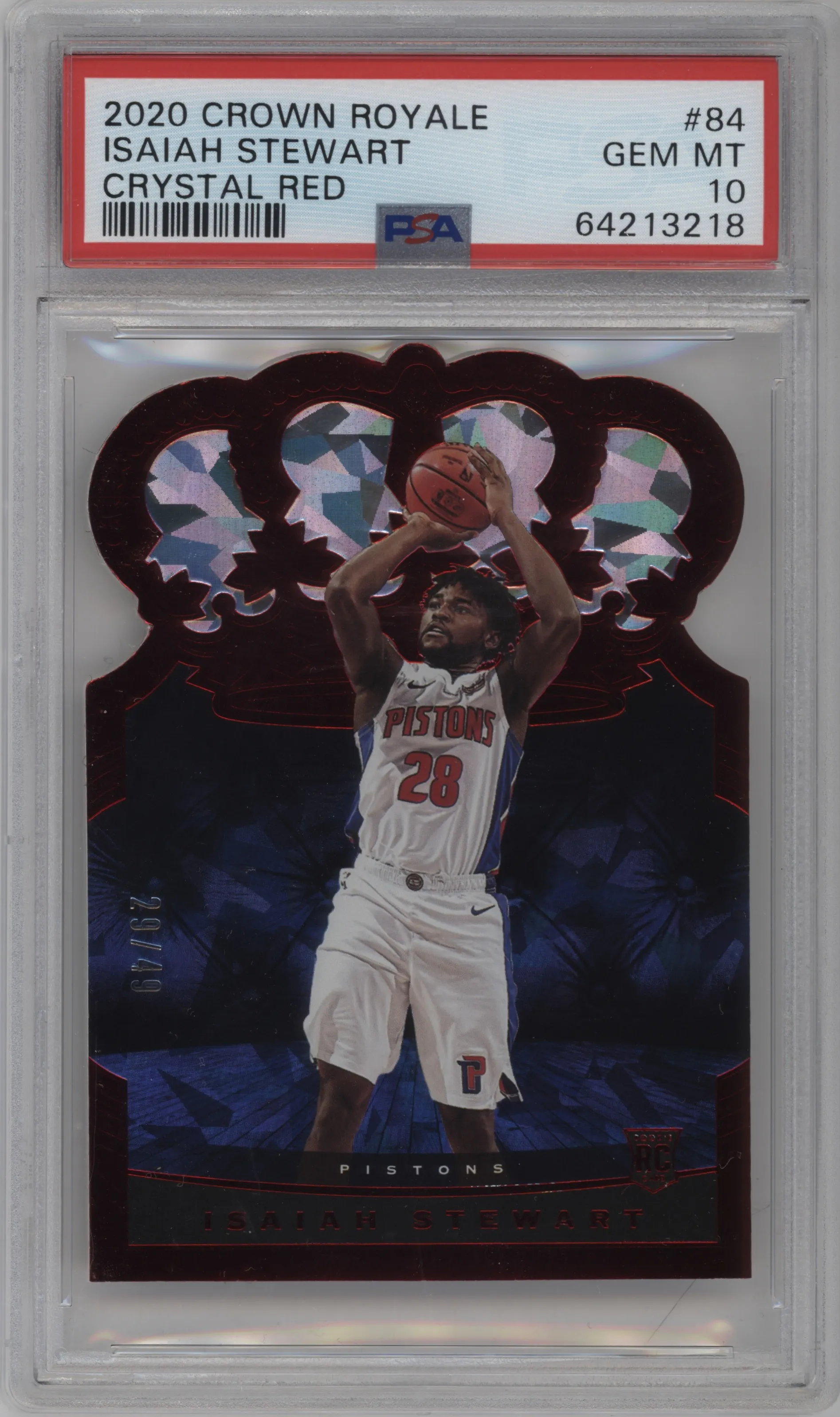 2020 Panini Crown Royale Isaiah Stewart Crystal Red PSA 10