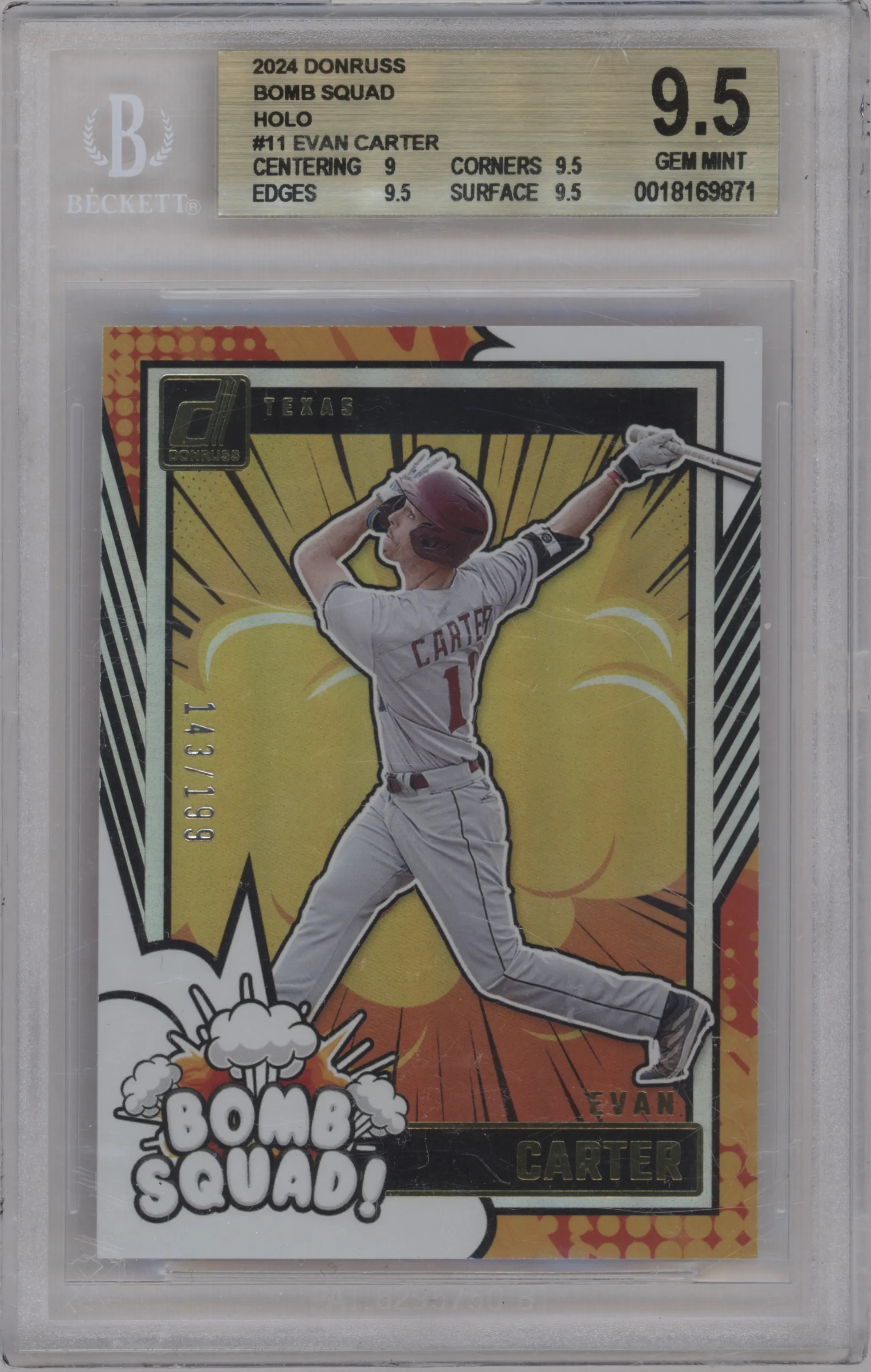 2024 Panini Donruss Bomb Squad Evan Carter Holo BGS 9.5
