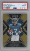 Brian Thomas Jr. from the 2023 Panini Select set featuring a Gold Prizm parallel graded by PSA and given an overall grade of 8.