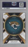 Brian Thomas Jr. from the 2023 Panini Select set featuring a Gold Prizm parallel graded by PSA and given an overall grade of 8.