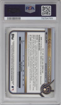 Jackson Chourio from the 2022 Bowman set graded by PSA and given an overall grade of 10.