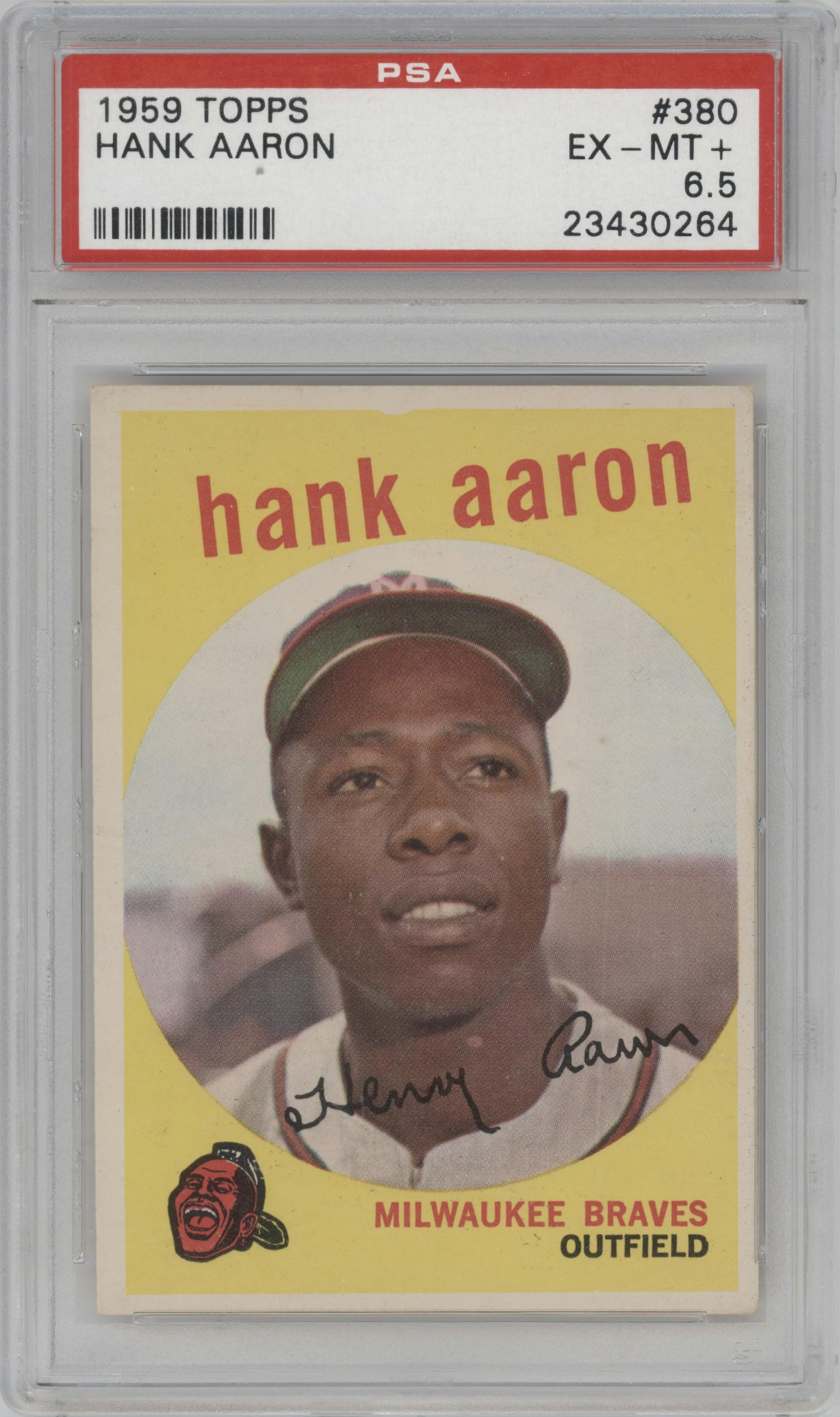 Hank Aaron from the 1959 Topps set graded by PSA and given an overall grade of 6.5.