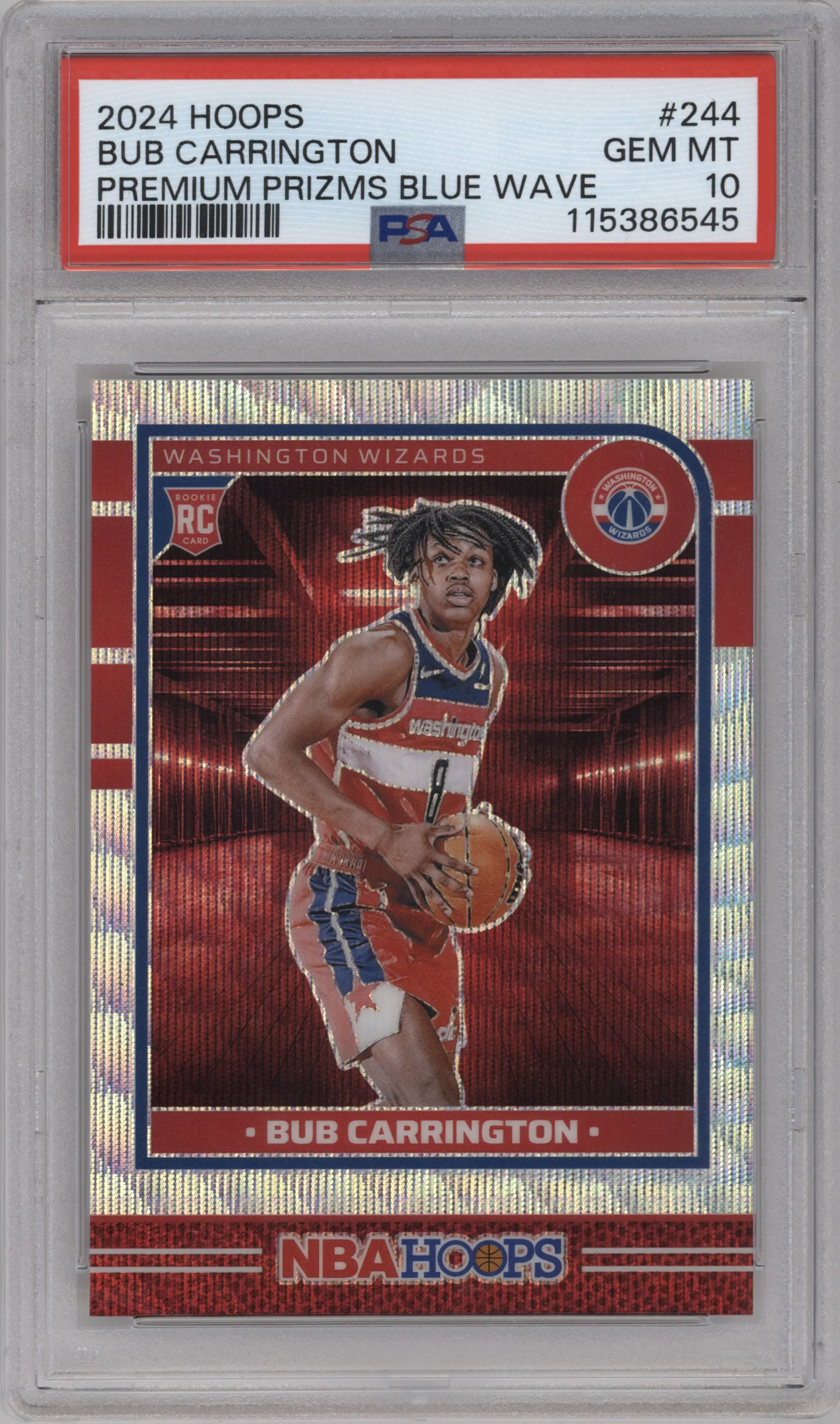 2024 Panini NBA Hoops Bub Carrington Blue Wave Premium #244 PSA 10