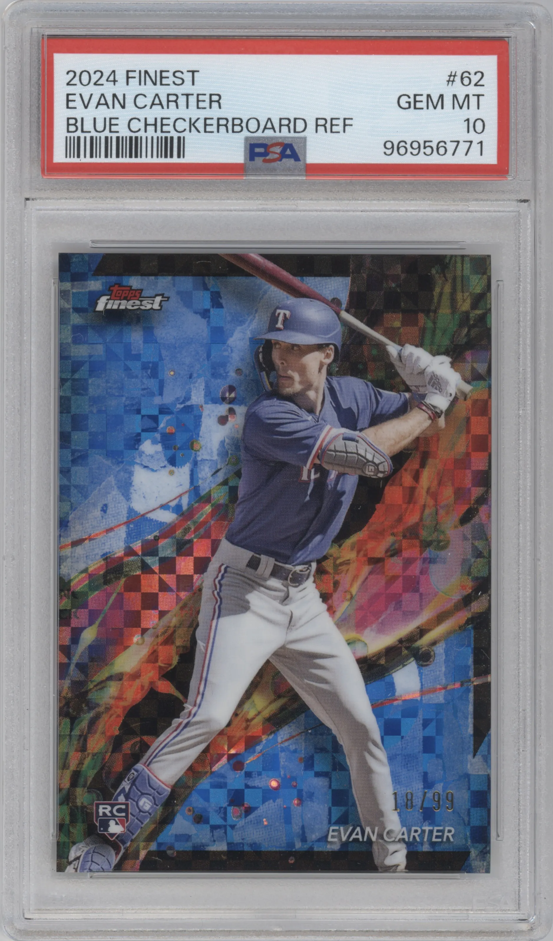 2024 Topps Finest Evan Carter Blue Checkerboard Refractor #62 PSA 10