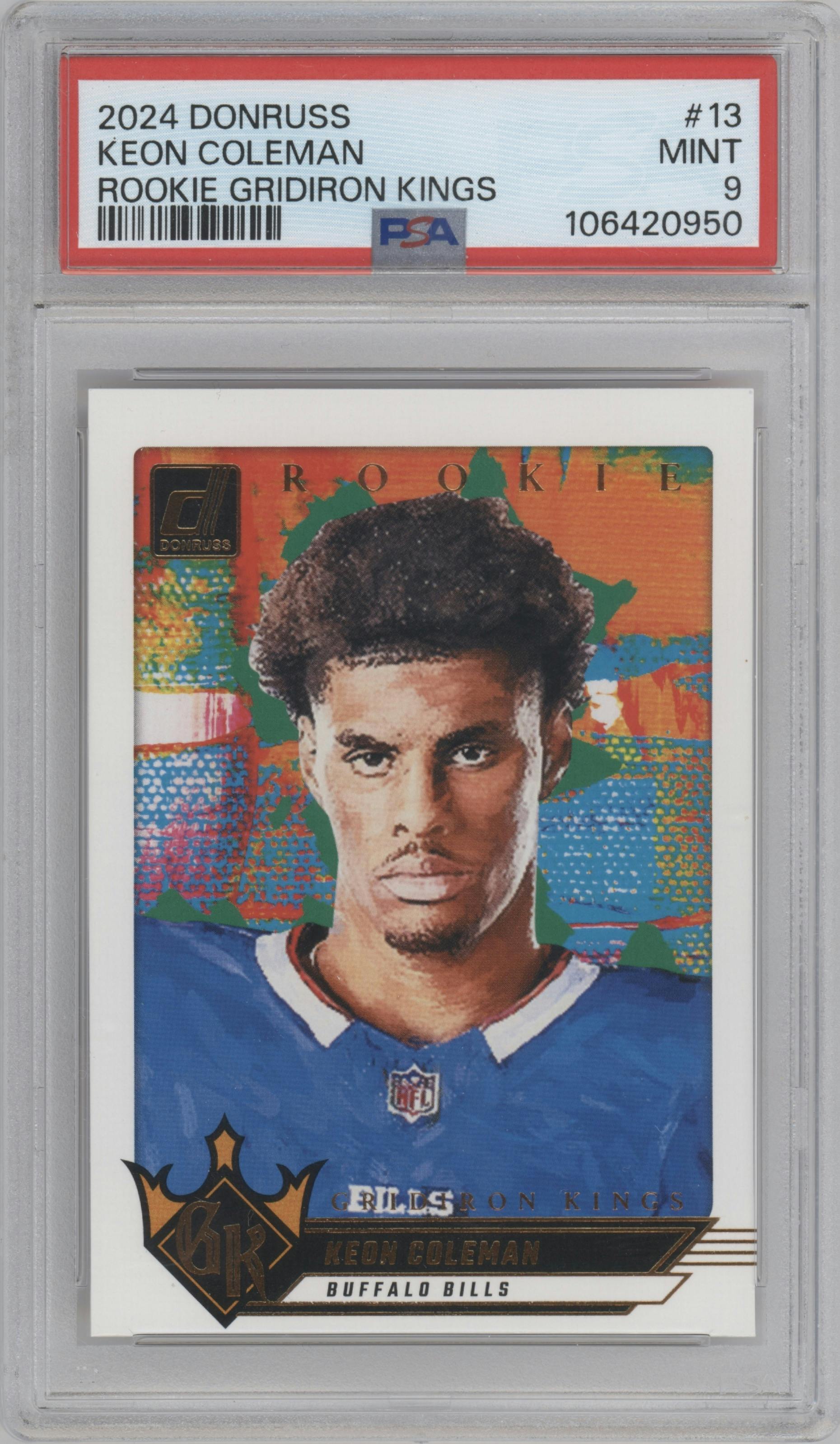 Keon Coleman from the 2024 Donruss set graded by PSA and given an overall grade of 9.