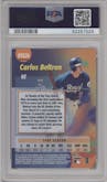 Carlos Beltran from the 2000 Topps Chrome set featuring a Refractor parallel graded by PSA and given an overall grade of 10.