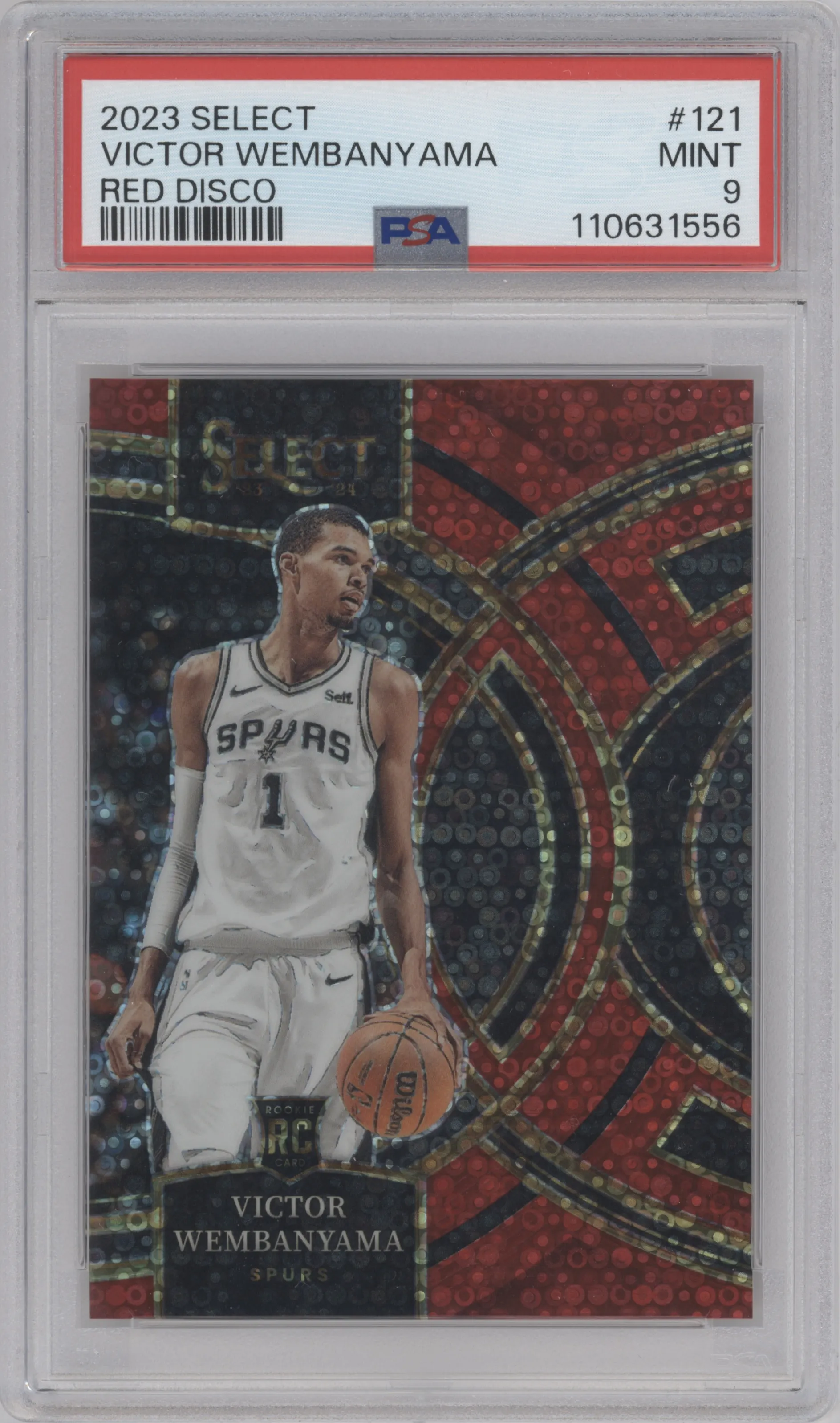 2023 Panini Select Pre.Lvl. Victor Wembanyama Red Disco #121 PSA 9