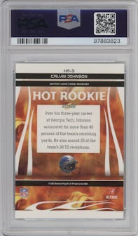 Calvin Johnson from the 2007 Score set featuring a Atomic parallel graded by PSA and given an overall grade of 10.