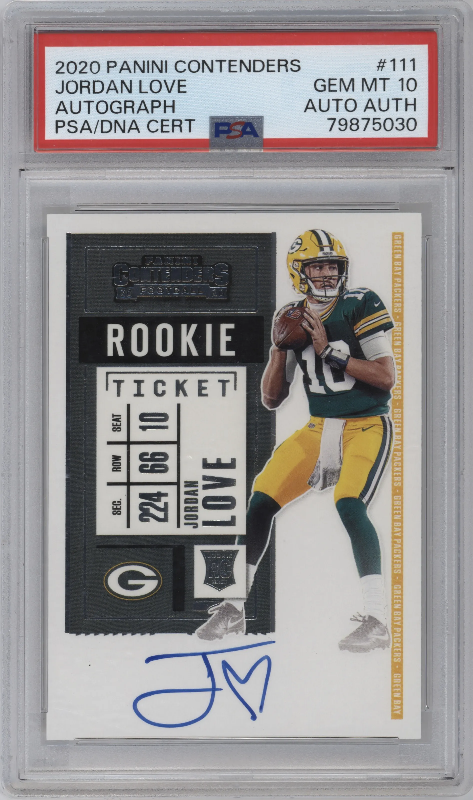 2020 Panini Contenders Rke.Tkt.RPS Jordan Love PSA 10