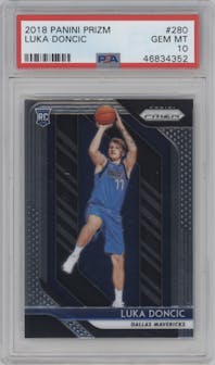 Luka Doncic from the 2018-19 Panini Prizm set graded by PSA and given an overall grade of 10.