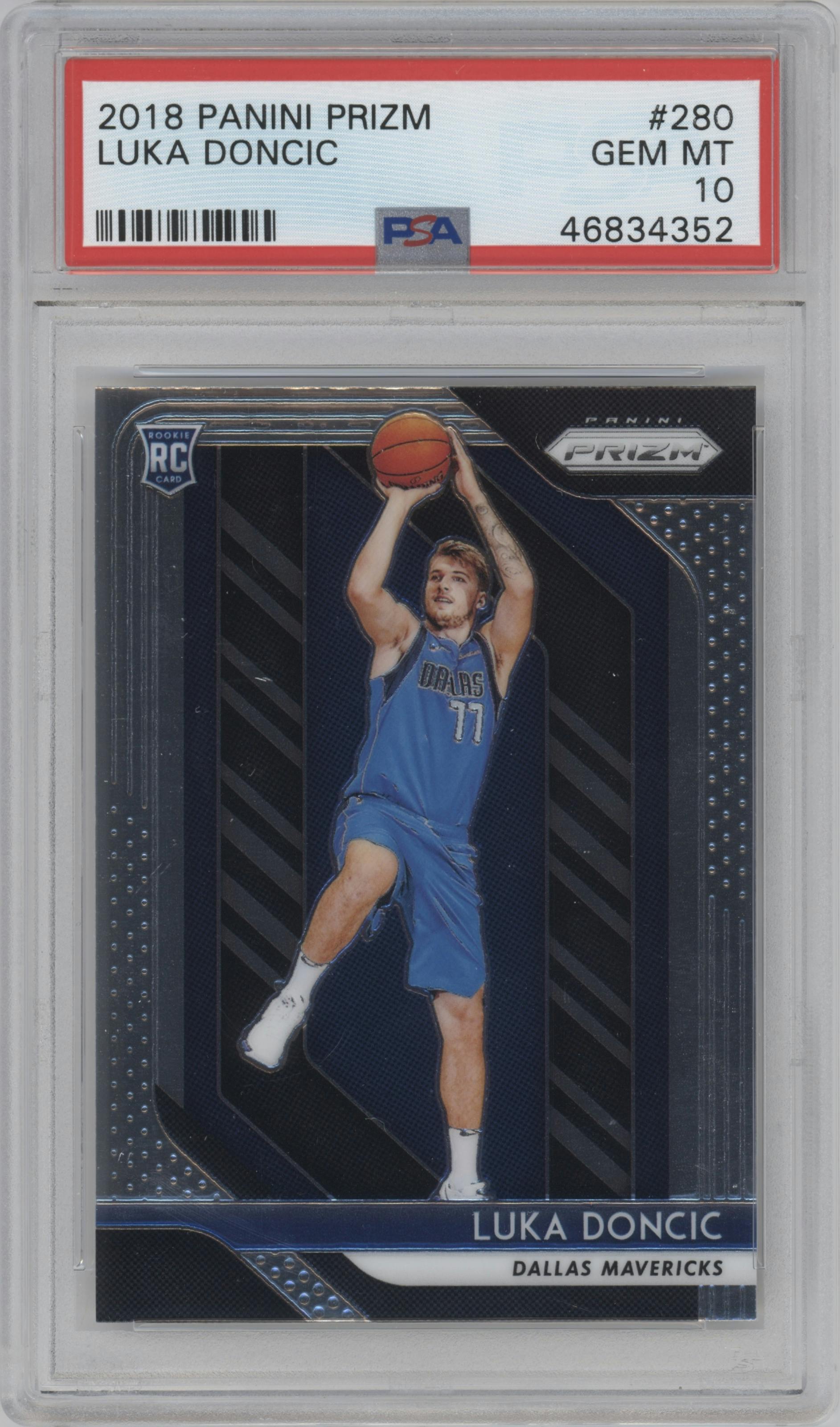 Luka Doncic from the 2018-19 Panini Prizm set graded by PSA and given an overall grade of 10.