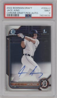 Jace Jung from the 2022 Bowman Draft set graded by PSA and given an overall grade of 9.