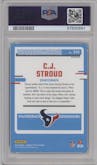 C.J. Stroud from the 2023 Donruss Optic set featuring a  Purple Shock parallel graded by PSA and given an overall grade of 10.