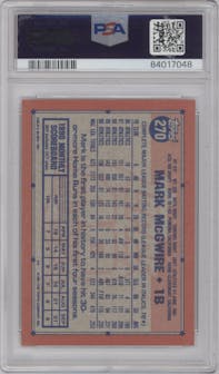 Mark McGwire from the 1991 Topps set featuring a Variation parallel graded by PSA and given an overall grade of 9.