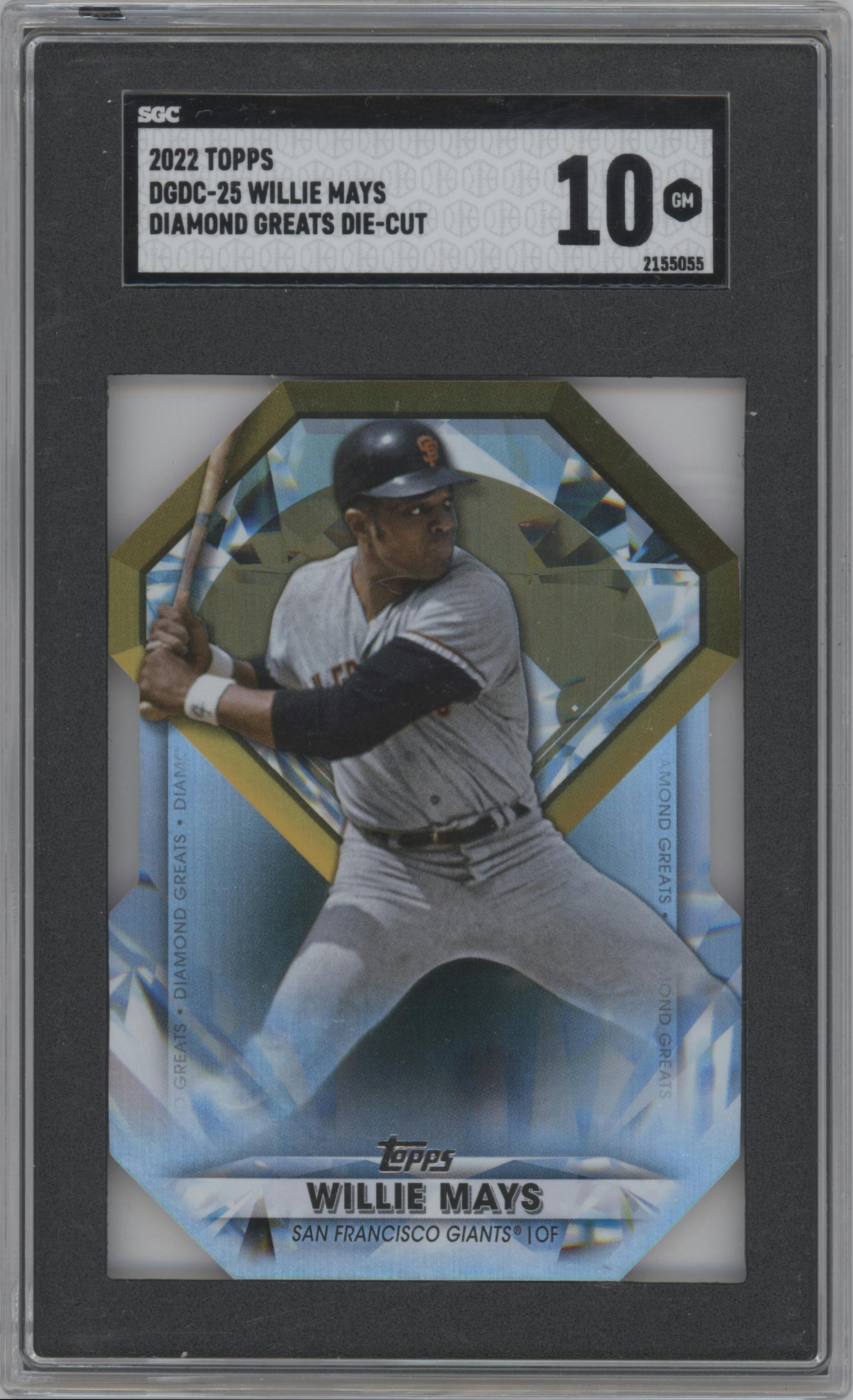Willie Mays from the 2022 Topps  Series 1 set graded by SGC and given an overall grade of 10.
