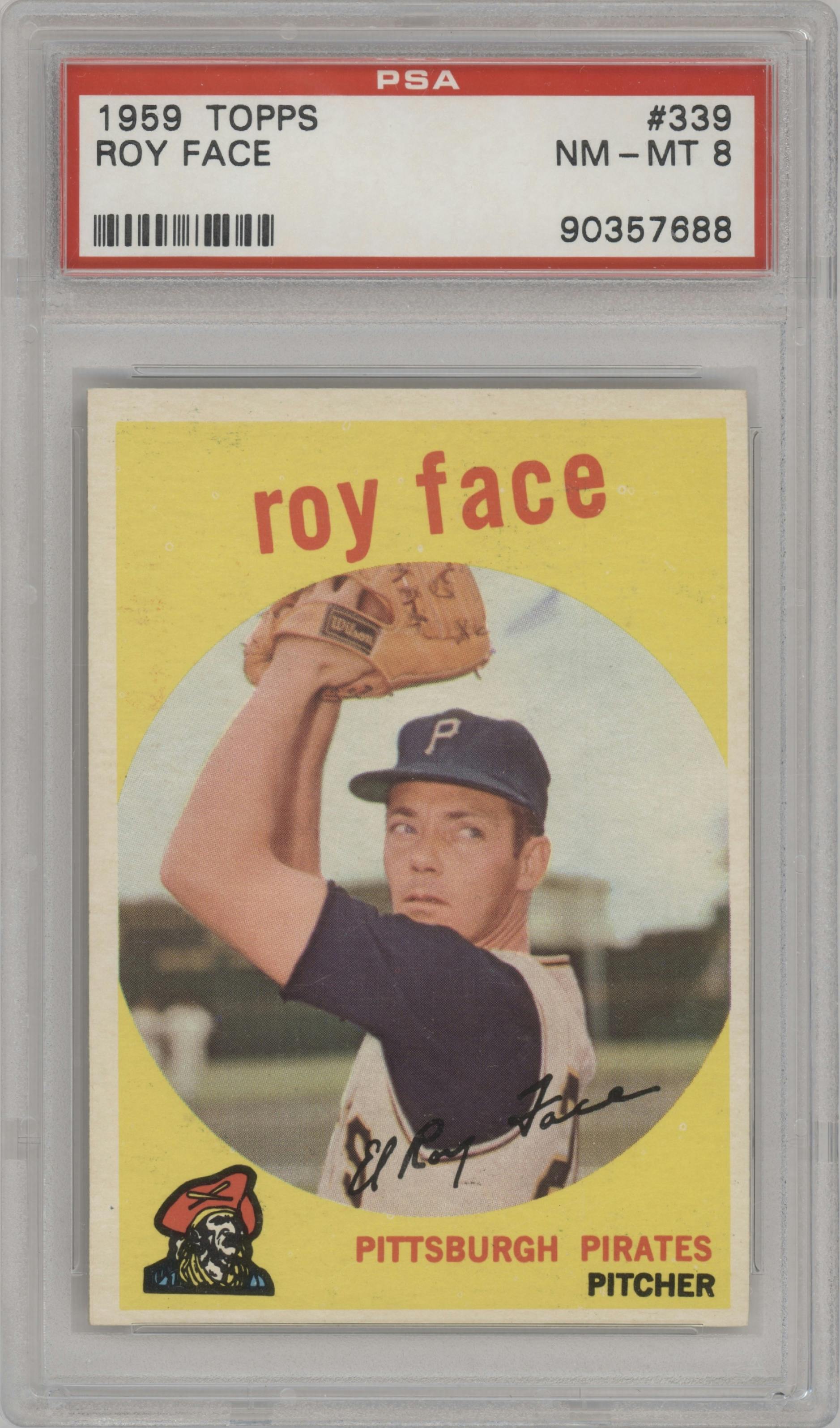 Roy Face from the 1959 Topps set graded by PSA and given an overall grade of 8.