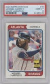 Michael Harris II  from the 2023 Topps Heritage set graded by PSA and given an overall grade of 10.