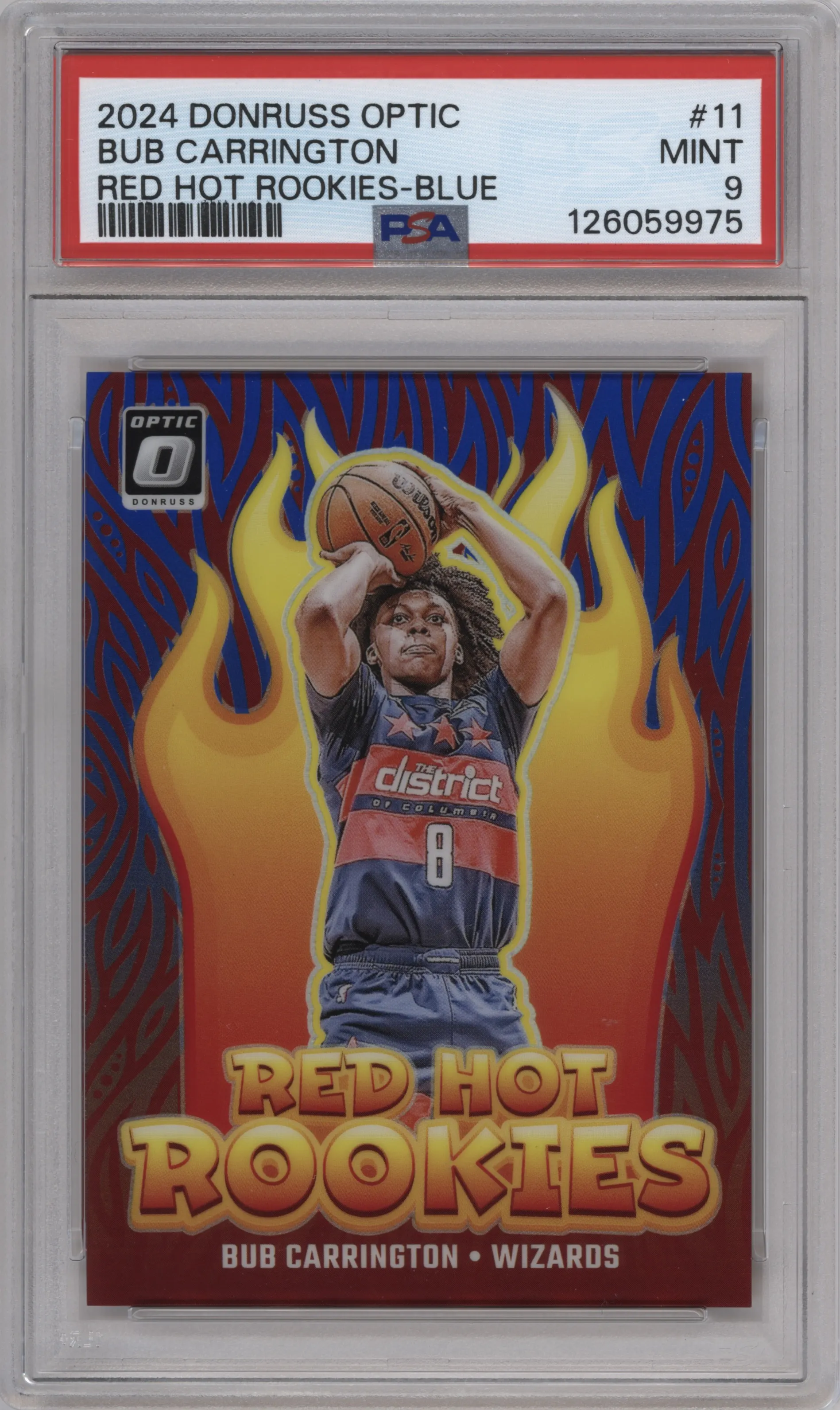 2024 Donruss Optic Red Hot Rookies Bub Carrington Blue PSA 9