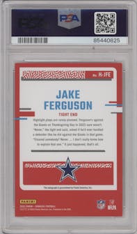 Jake Ferguson from the 2023 Panini Donruss set graded by PSA and given an overall grade of 8.