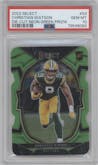 Christian Watson from the 2022 Panini Select set featuring a Die-Cut Neon Green parallel graded by PSA and given an overall grade of 10.