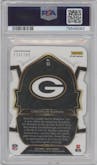 Christian Watson from the 2022 Panini Select set featuring a Die-Cut Neon Green parallel graded by PSA and given an overall grade of 10.