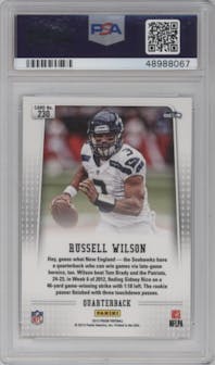 Russell Wilson from the 2012 Panini Prizm set graded by PSA and given an overall grade of 10.