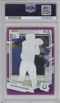 Anthony Richardson from the 2023 Clearly Donruss set featuring a Purple parallel graded by PSA and given an overall grade of 9.