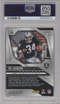 Bo Jackson from the 2024 Panini Prizm set featuring a Choice Red parallel graded by PSA and given an overall grade of 9.