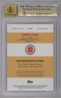 Cooper Flagg from the 2024 Topps Chrome McDonald's All-American set graded by Beckett and given an overall grade of 9.5.
