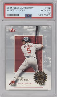 Albert Pujols from the 2001 Fleer Authority set graded by PSA and given an overall grade of 10.