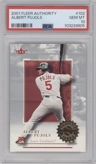 Albert Pujols from the 2001 Fleer Authority set graded by PSA and given an overall grade of 10.
