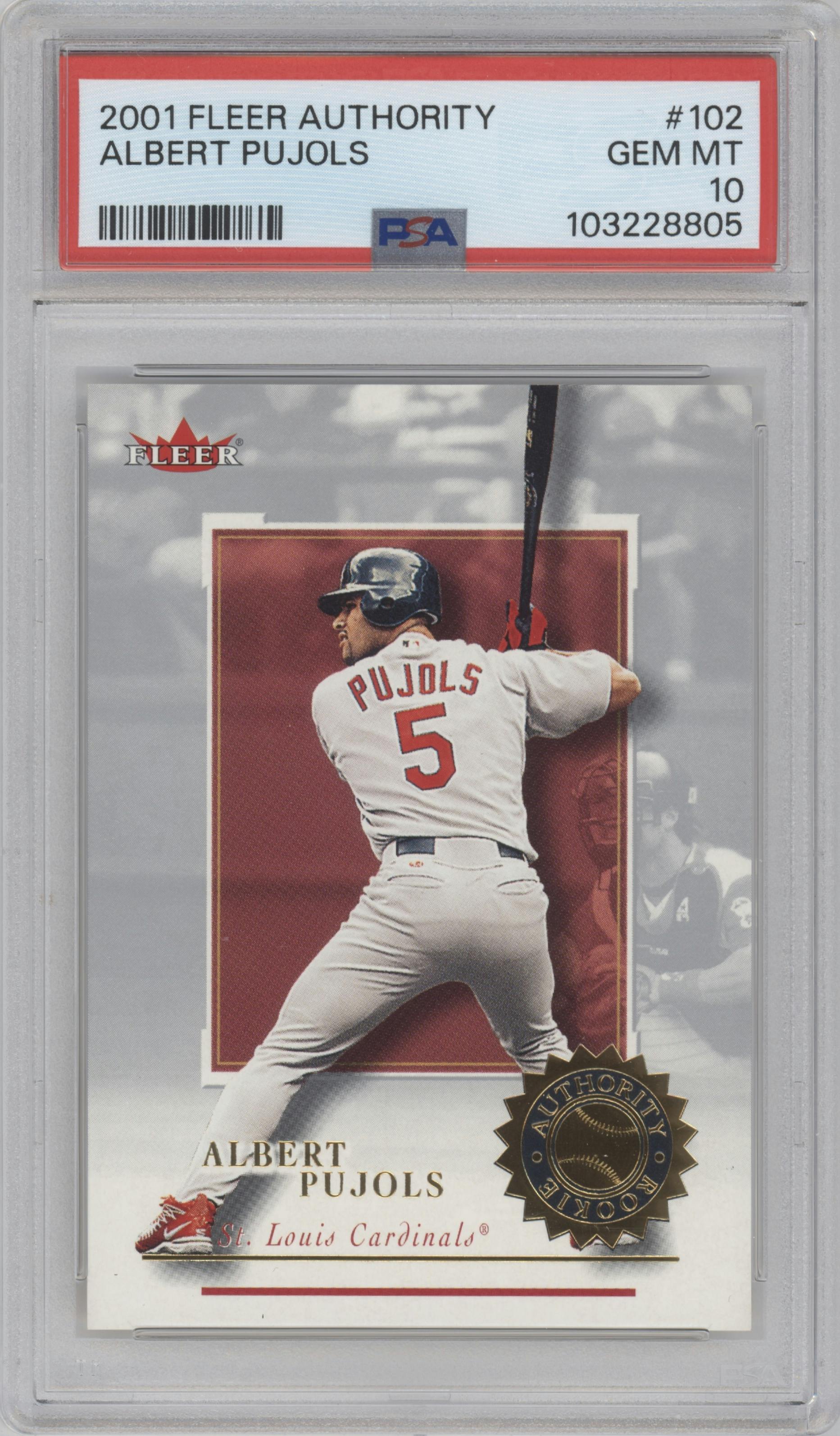 Albert Pujols from the 2001 Fleer Authority set graded by PSA and given an overall grade of 10.
