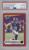 Justin Jefferson from the 2020 Panini Donruss set featuring a Press Proof Red  parallel graded by PSA and given an overall grade of 10.