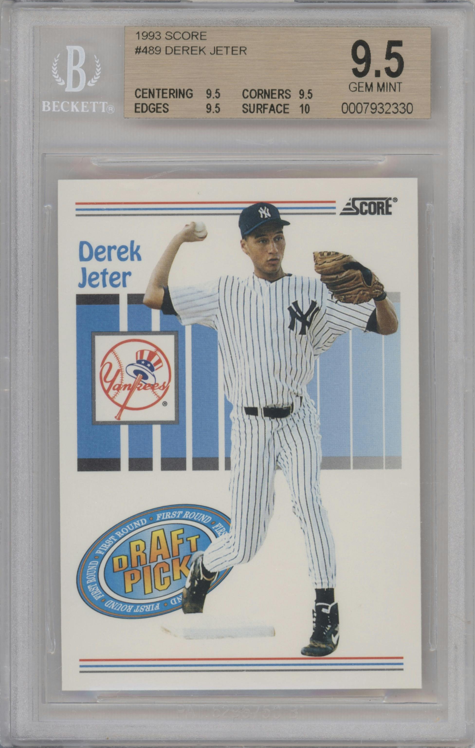 Derek Jeter  from the 1993 Score  set graded by Beckett and given an overall grade of 9.5.