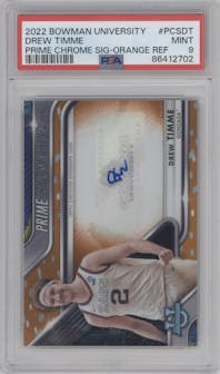 Drew Timme  from the 2022-23 Bowman University Chrome set featuring a Orange parallel graded by PSA and given an overall grade of 9.