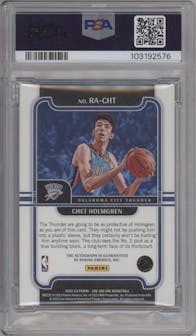 Chet Holmgren from the 2022-23 Panini One and One set featuring a Red  parallel graded by PSA and given an overall grade of 9.