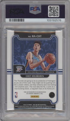Chet Holmgren from the 2022-23 Panini One and One set featuring a Red  parallel graded by PSA and given an overall grade of 9.