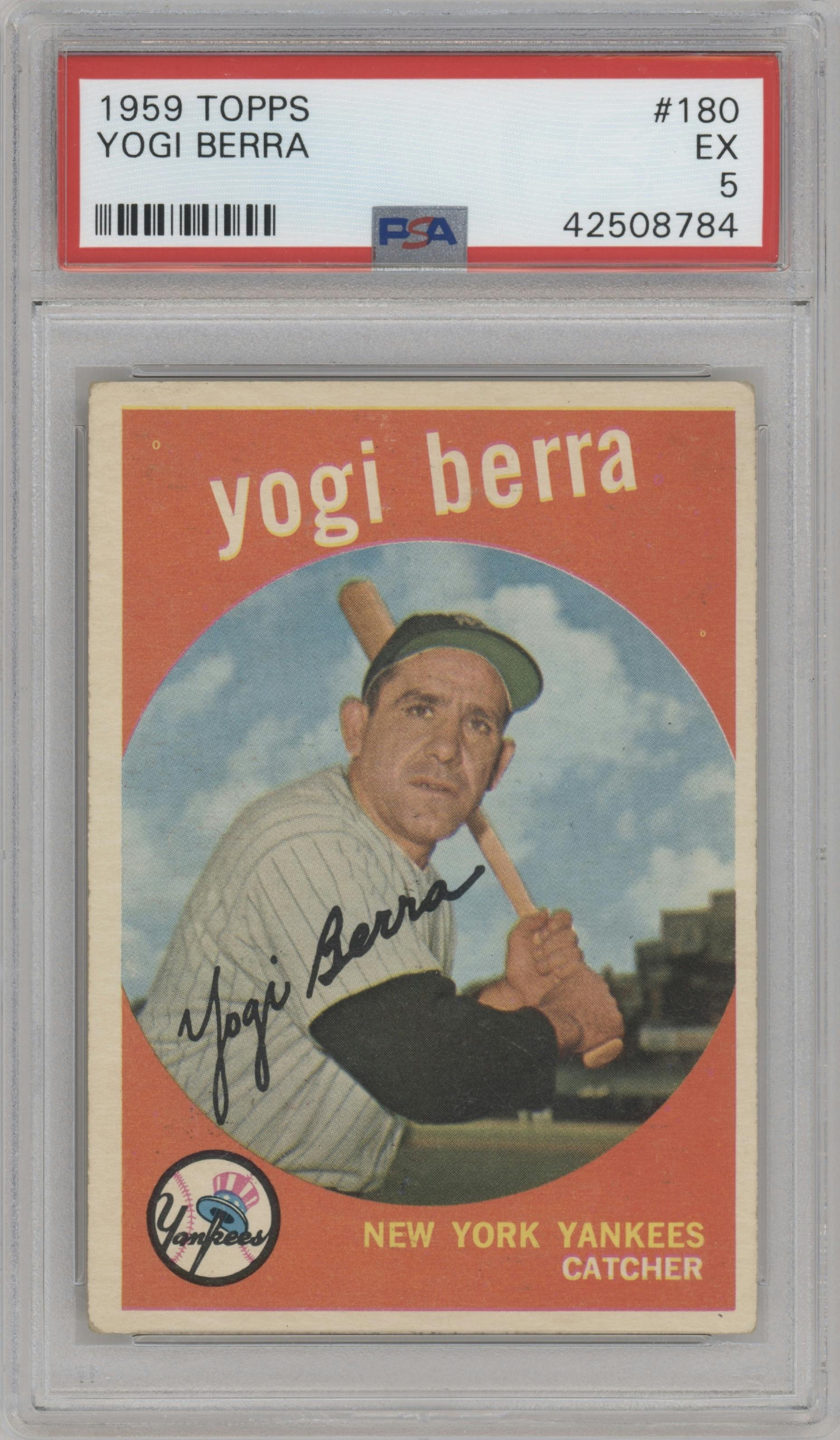 Yogi Berra from the 1959 Topps set graded by PSA and given an overall grade of 5.