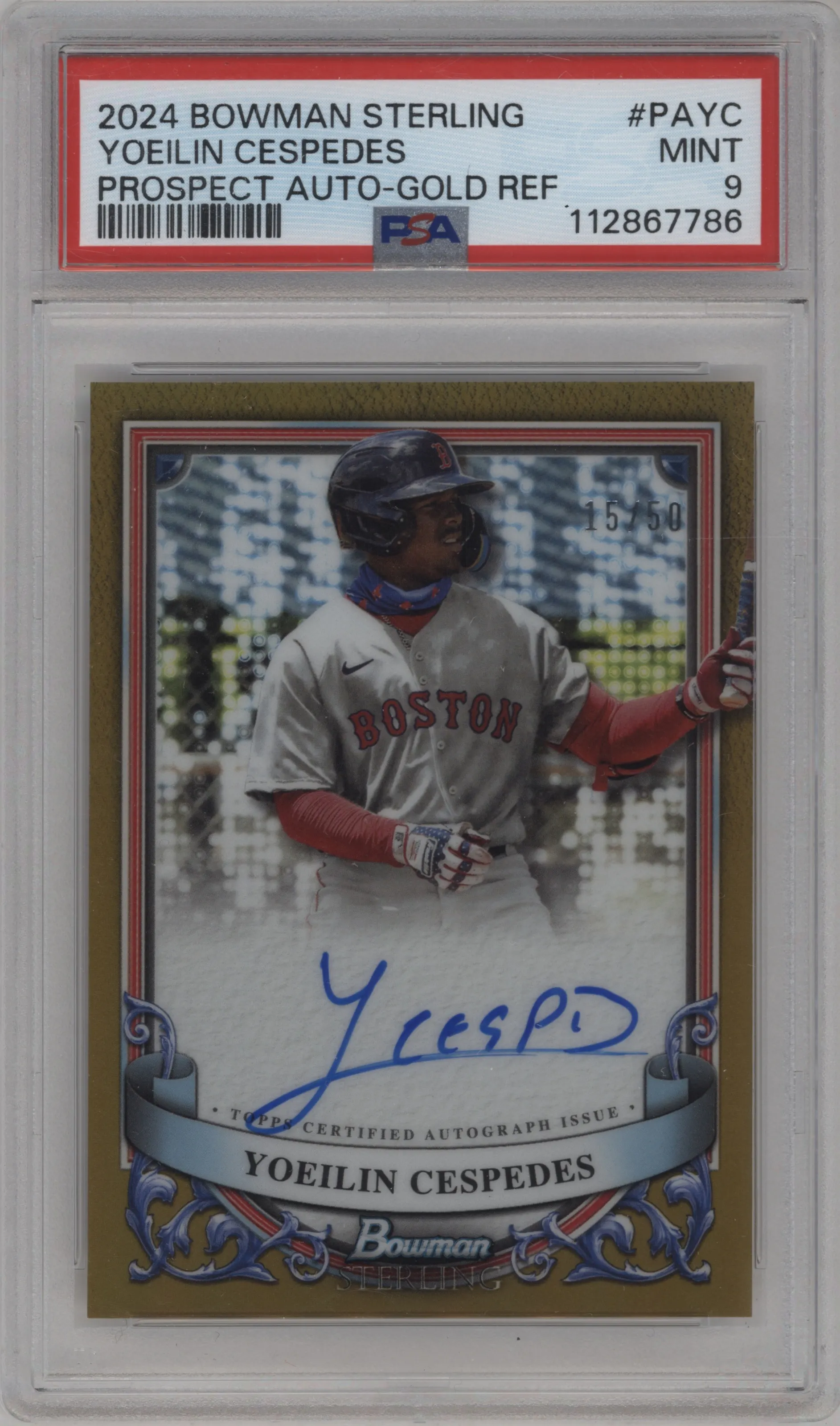 2024 Bowman Sterling Pros.Auto Yoeilin Cespedes Gold Refractor PSA 9
